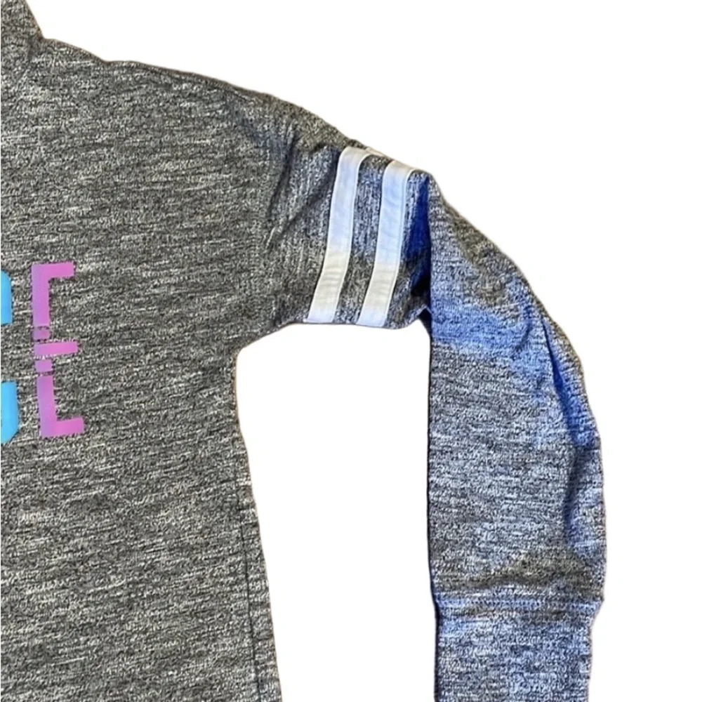 Justice Girls Gray Rainbow Logo Hoodie Sweatshirt Size 7 Striped Sleeve Pullover